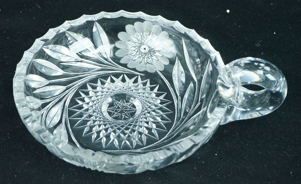 Vintage Nappy Hand Cut Glass Handled Candy Nut Dish Home Decor