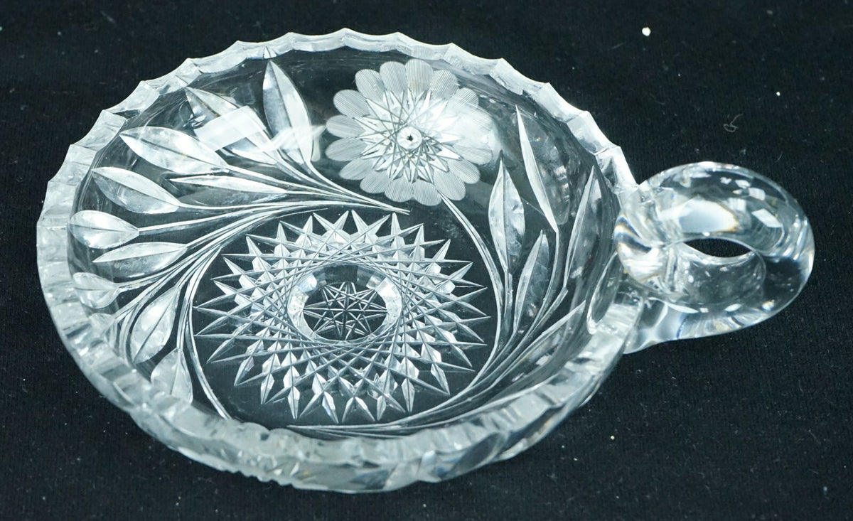 Vintage Nappy Hand Cut Glass Handled Candy Nut Dish Home Decor