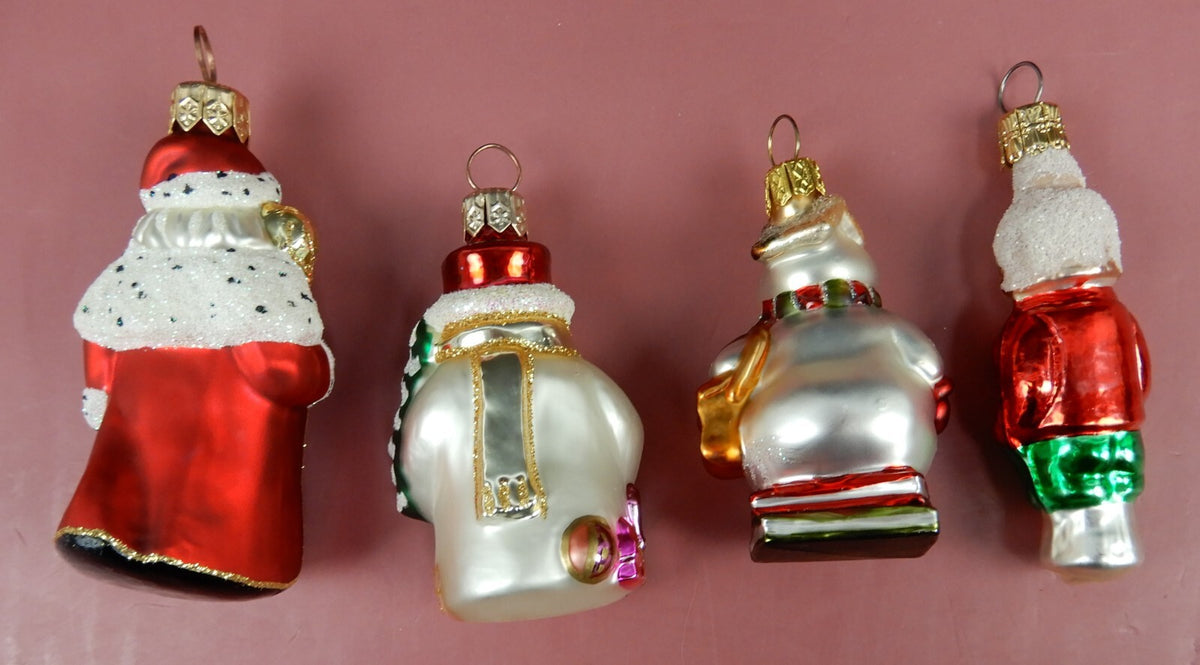 4 Vintage Christmas Ornaments Glass Santa collectible Decoration