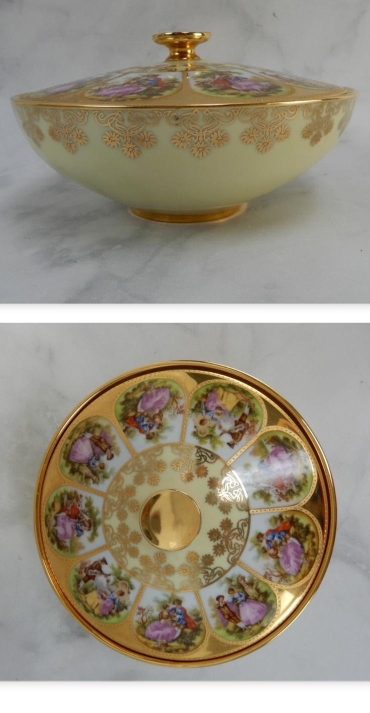 Vintage Fragonard Love Story Beehive NC West Germany Round Candy Dish With Lid