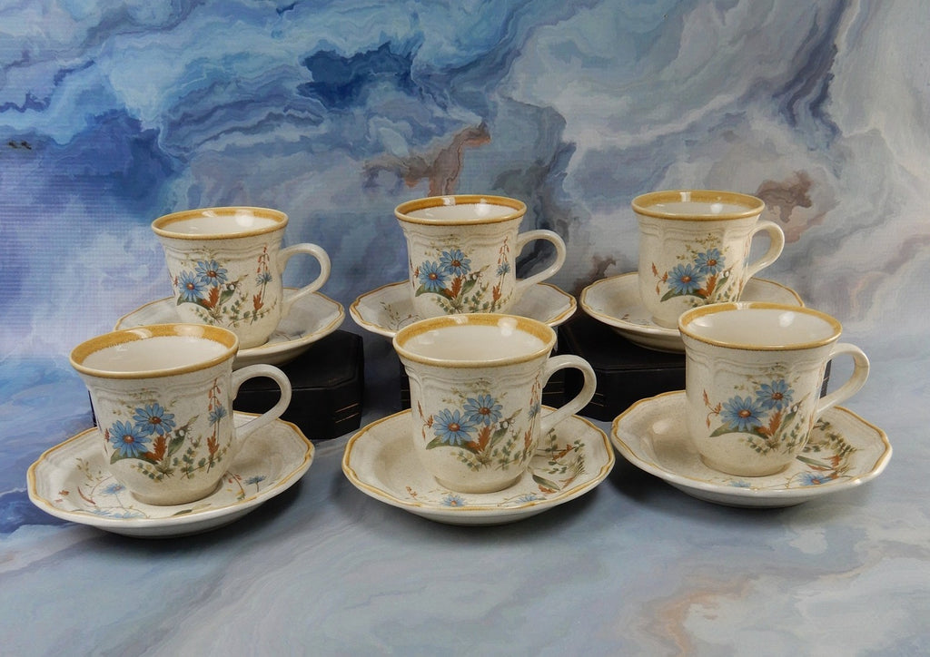 Vintage Mikasa Blue Daisies Cups and Saucers Set - Made in Japan