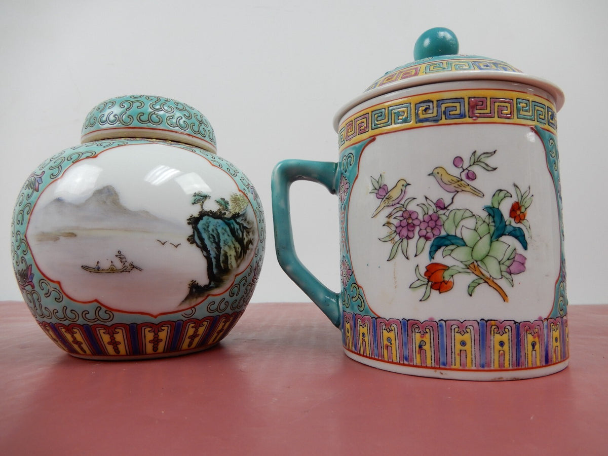 Vintage 6 Piece Oriental Pattern Fine China Porcelain Tea Set