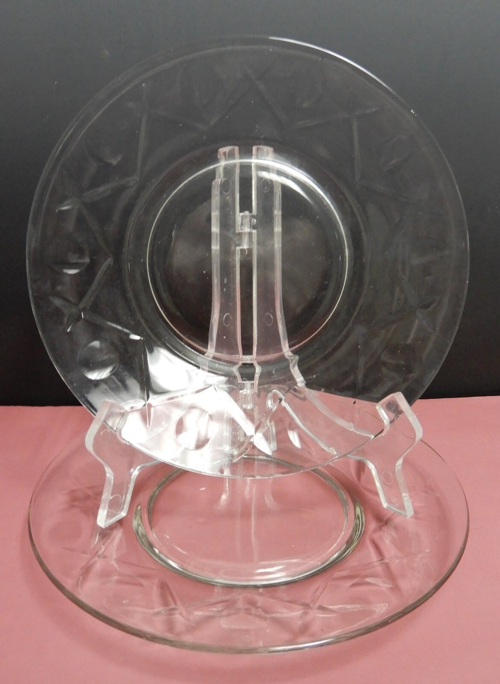 Set of 6 Clear Glass 8" Salad Plates Criss Cross Thumprint Desing