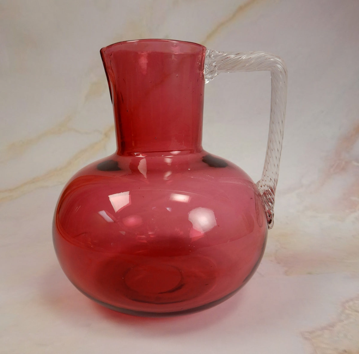 Victorian Twist Rope Blown Glass Handle Cranberry Glass Pitcher Jug