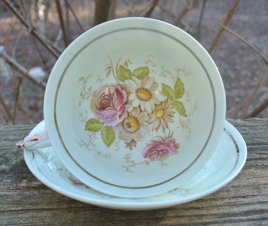Paragon “ HM The Queen & HM Queen Mary”Light Green Floral Cup And Saucer England