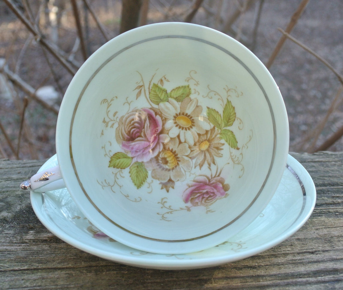 Paragon “ HM The Queen & HM Queen Mary”Light Green Floral Cup And Saucer England