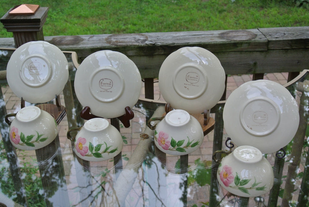 Vintage Franciscan Dessert Rose 4 cups 4 saucers With "TV Stamp " A2