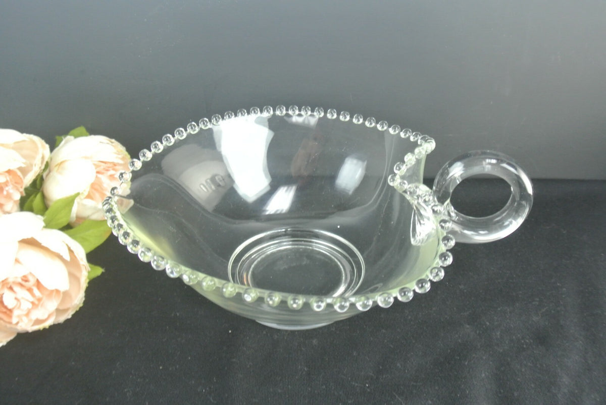 Vtg Imperial Candlewick Hobnail Rimmed Heart Shaped Bowl W/ Handle USA