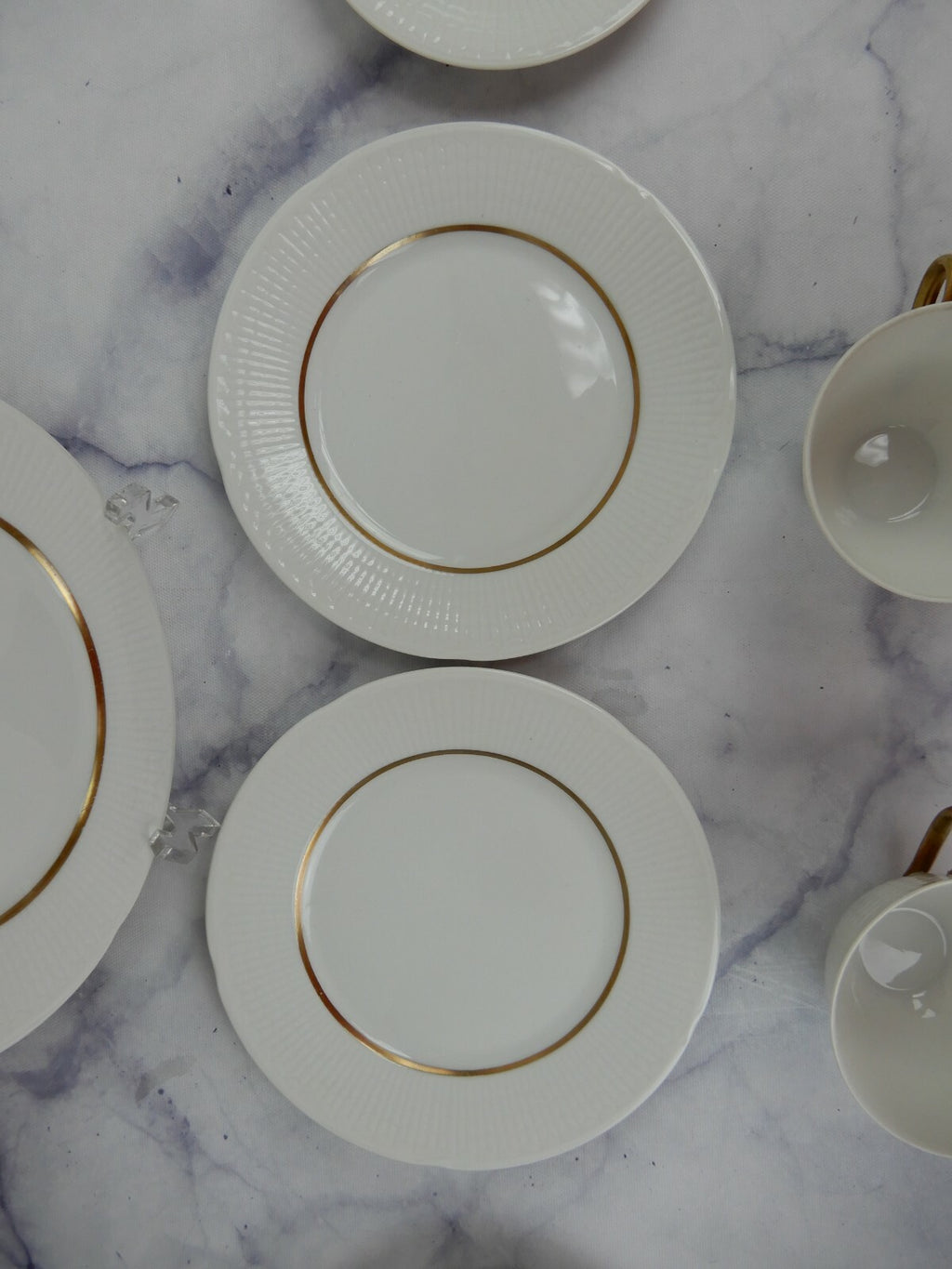Rorstrand Sweden Swedish GRACE White & Gold 2 Cups & Saucers w/3 Dessert Plates