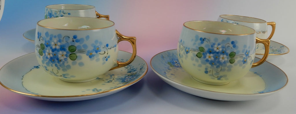 4 Pc. Stouffers Hand Decorated Blue Forget Me Not~ Cups and Saucers