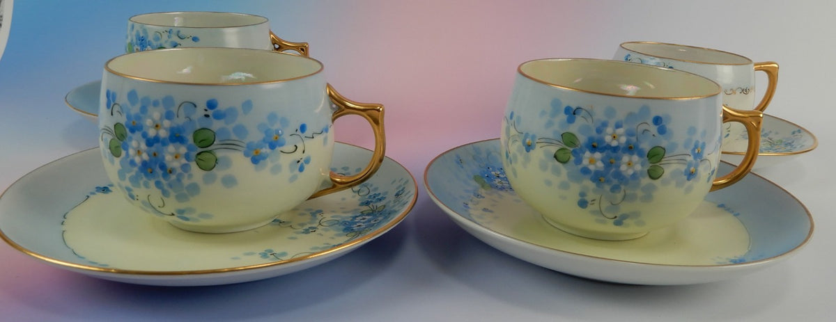 4 Pc. Stouffers Hand Decorated Blue Forget Me Not~ Cups and Saucers