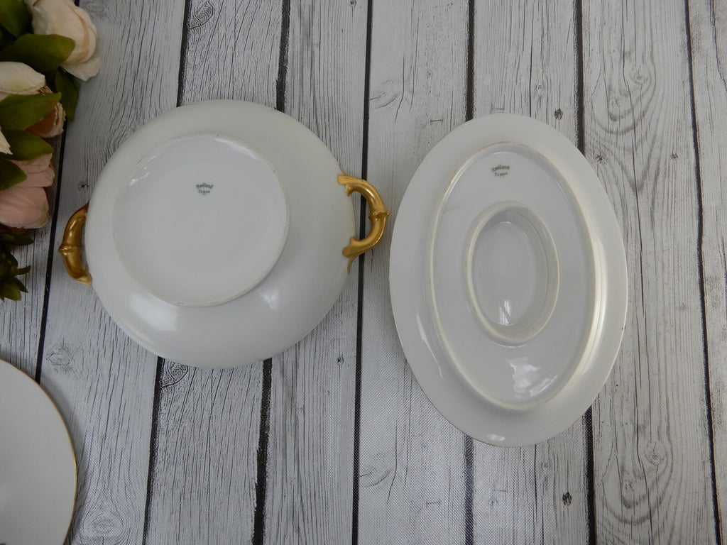 Vintage Haviland Limoges France Tureen and Gravy Boat W/with Letter M