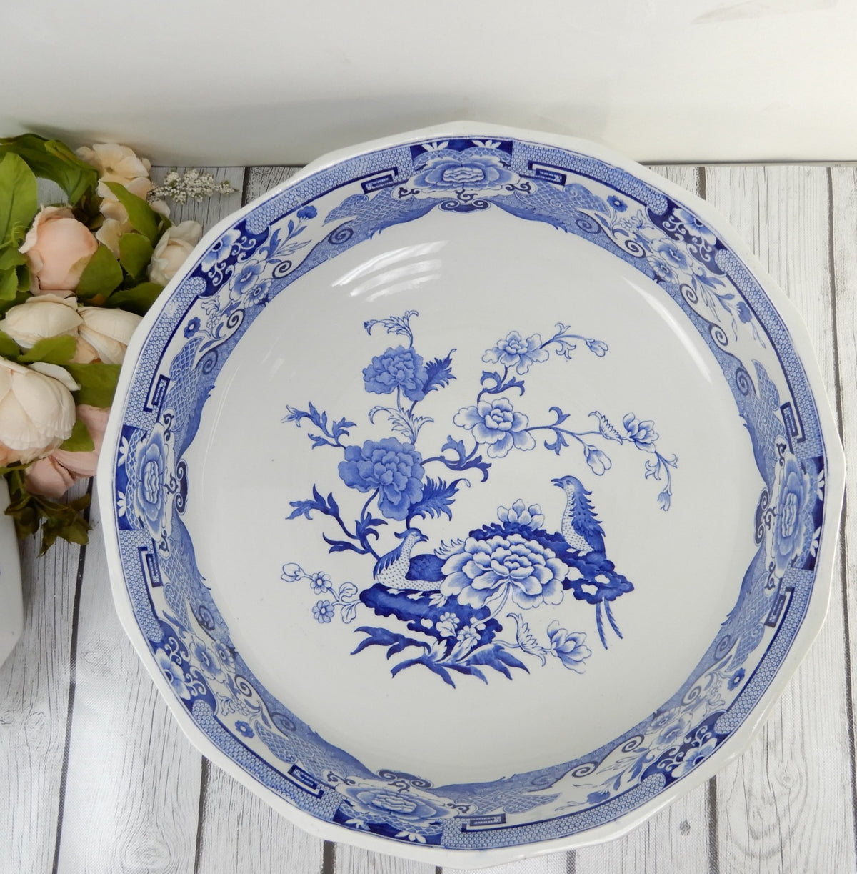Antique Mason's Ironstone Blue Pheasant Pattern,Wash Bowl & Pitcher Set Ca.1815