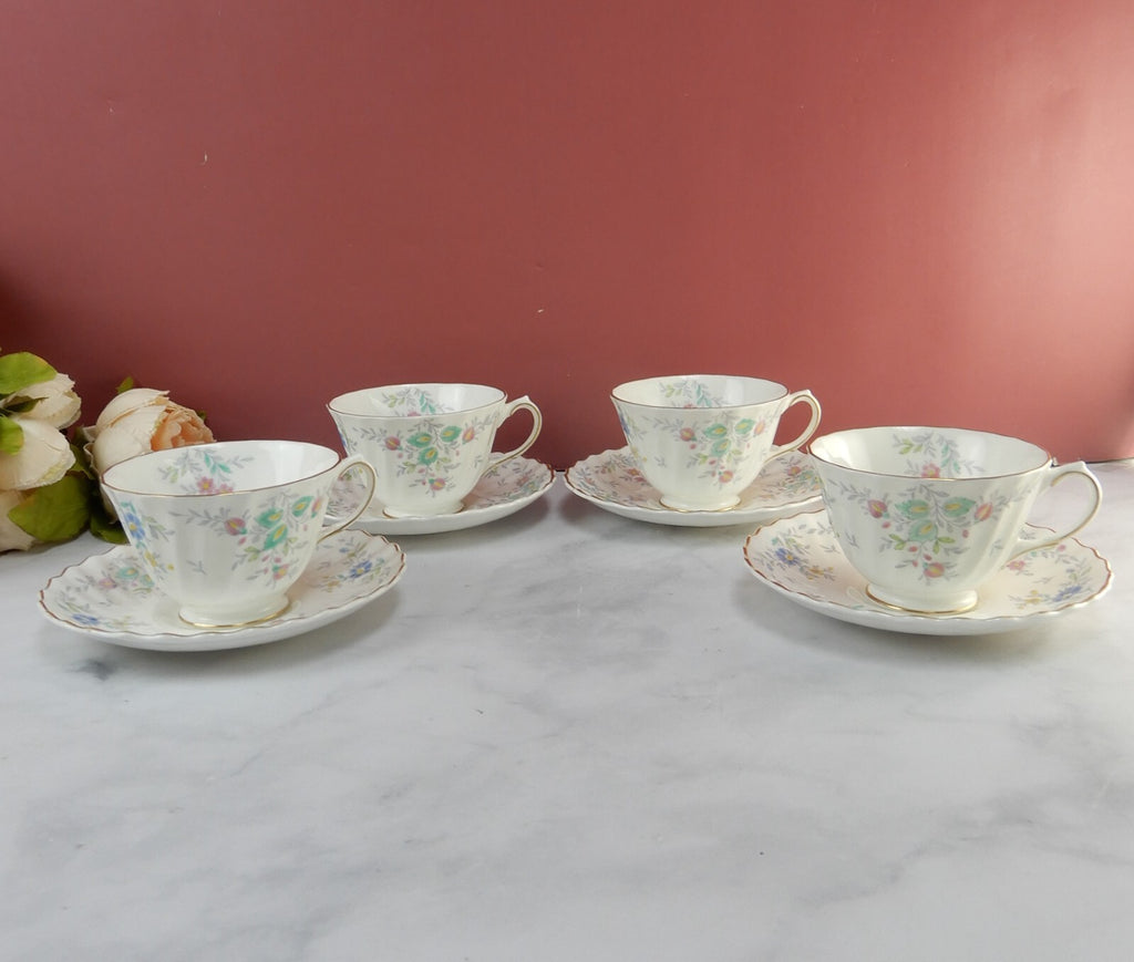 Vintage Royal Doulton Pastoral Pattern Set of Four Cups and Saucers