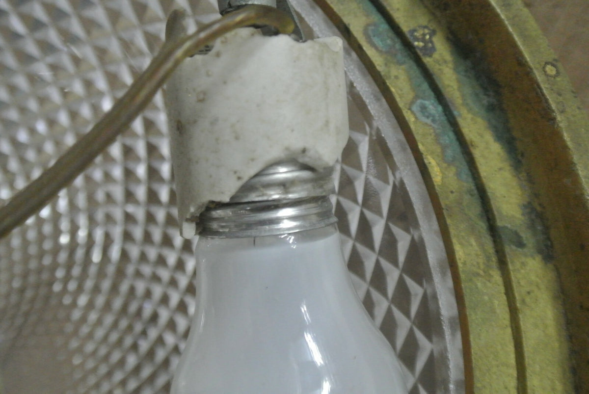 Vintage French Brass Ceiling Fixture Chandelier with Cut Glass Crystal Body