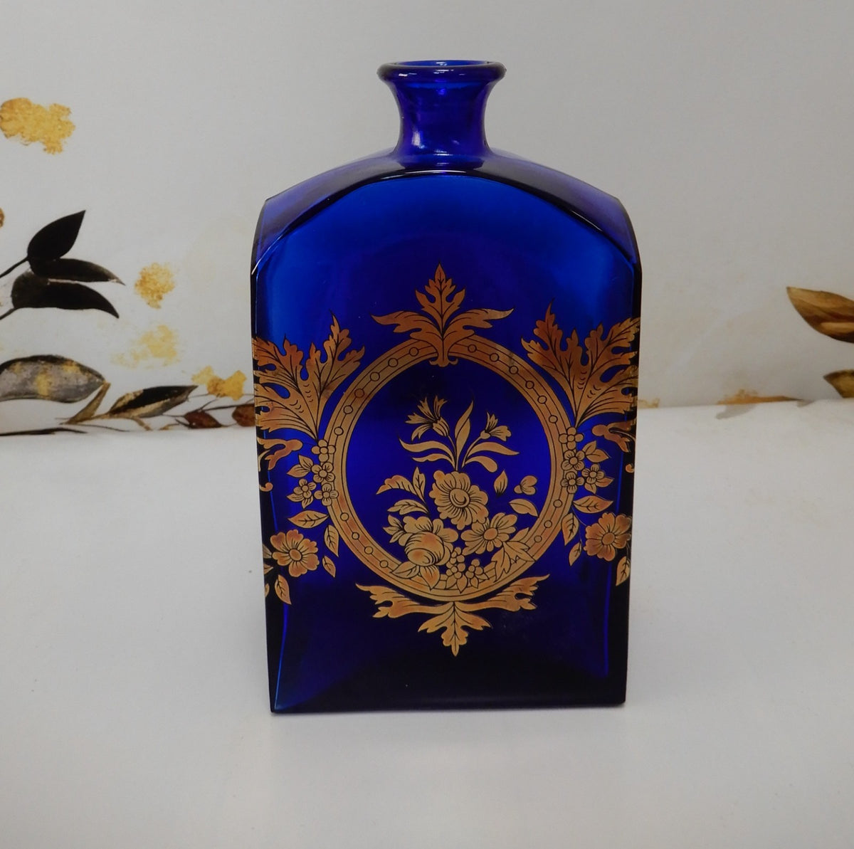 Vintage Cadeaux Cobalt Blue & Gold Glass Vanity Bottle NO STOPPER