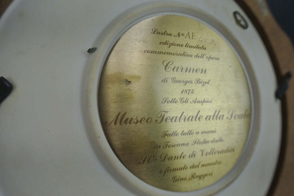 Vintage La Scala "Carmen" Collector Plate By Georges Bizet  w/Wood Frame