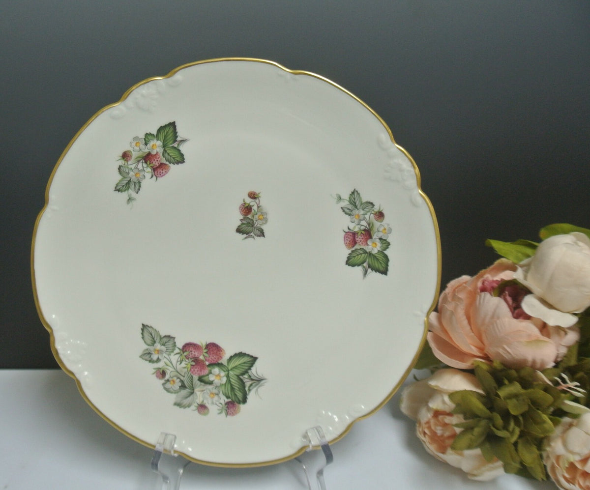 Vintage Limoges French Porcelain Scalloped Plate with Strawberries  11-1/4"