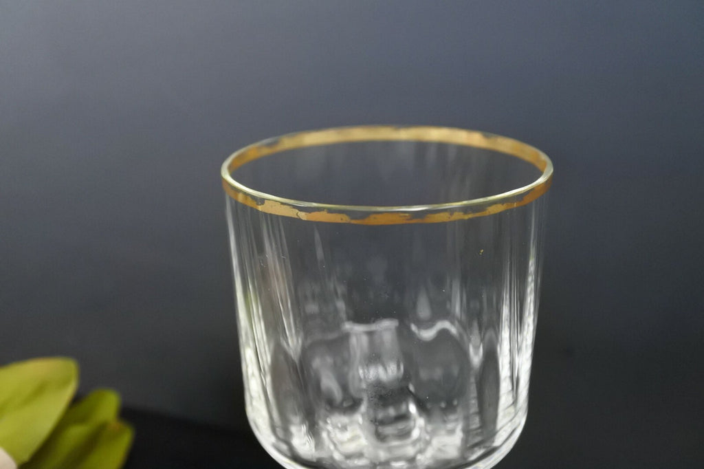 Lot Of 7 Vintage Ribbed Gold Rimmed Drinking Glasses Glasses Marked AC