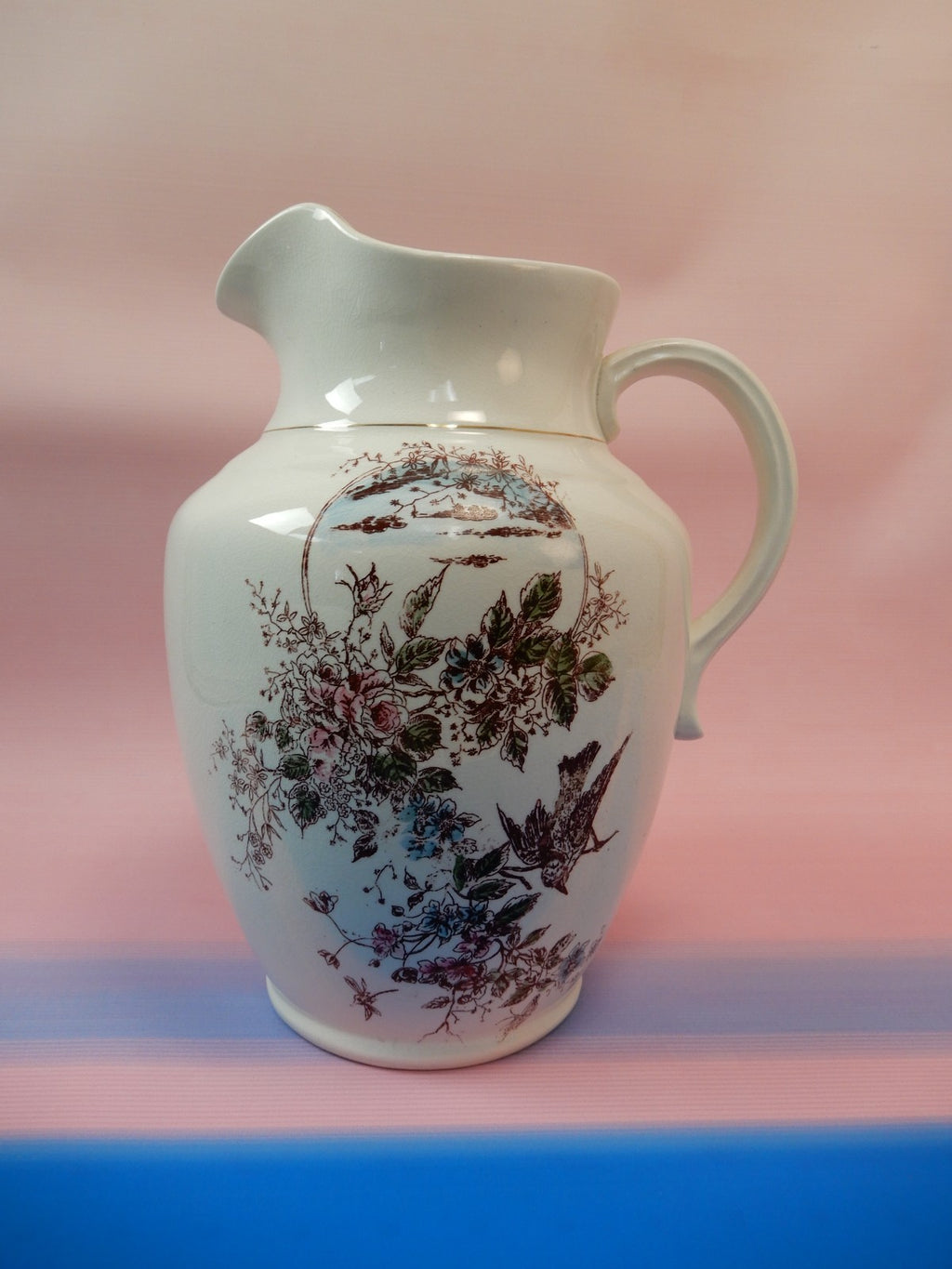 Antique The wick Company Transerware Ironstone Pottery Wash Bowl and Pitcher Set