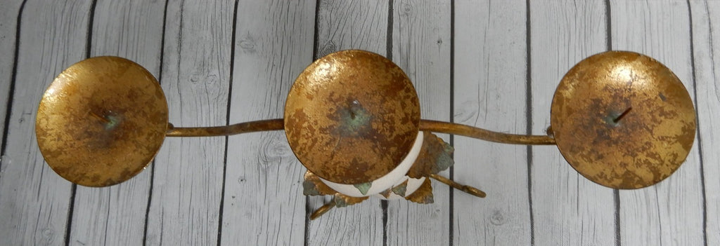 Vintage Gold Metal 3 Light Crackled Pear Stacked Votive Candle Holder