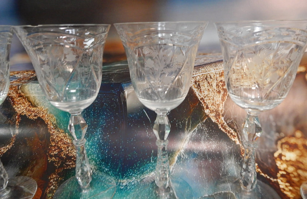 Set Of 5 Rock Sharpe Crystal 'LIDO' Water Goblet 9oz Water/Wine Glasses W/ CHIPS