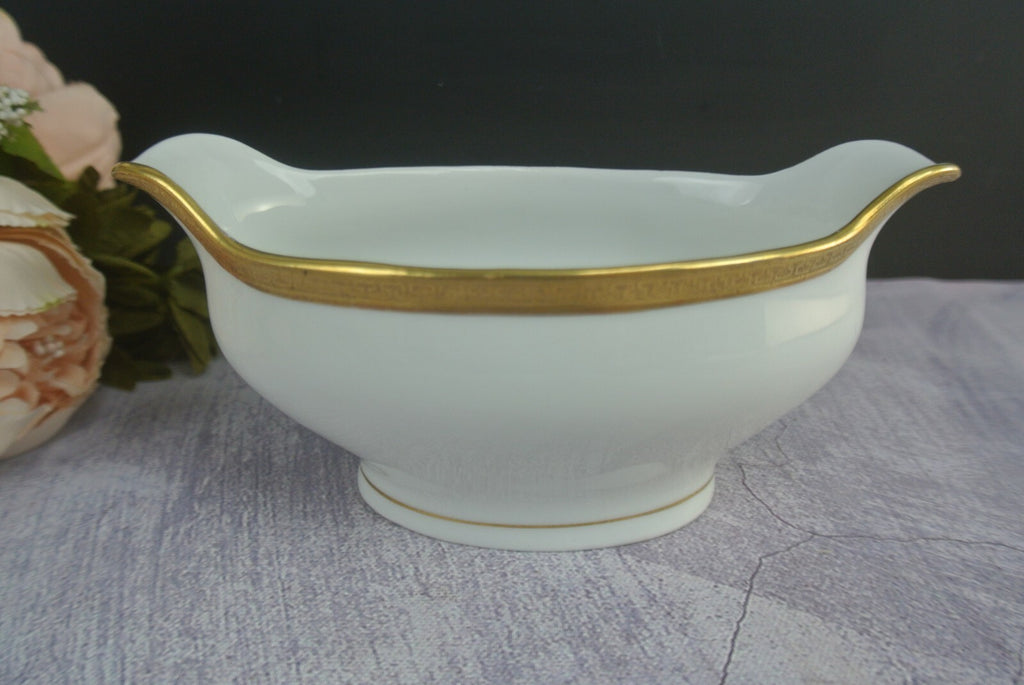Vintage O&EG Royal Austria Greek Key Gold Trim Gravy Boat W/ Underplate