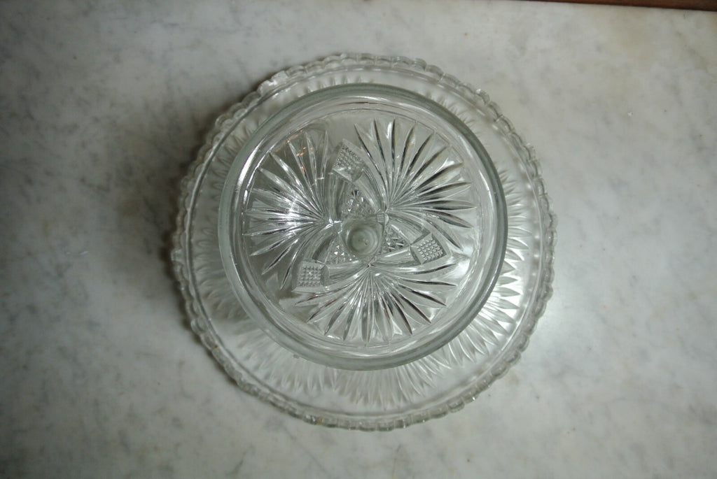Vintage Star and Fans Press Glass Cake Stand