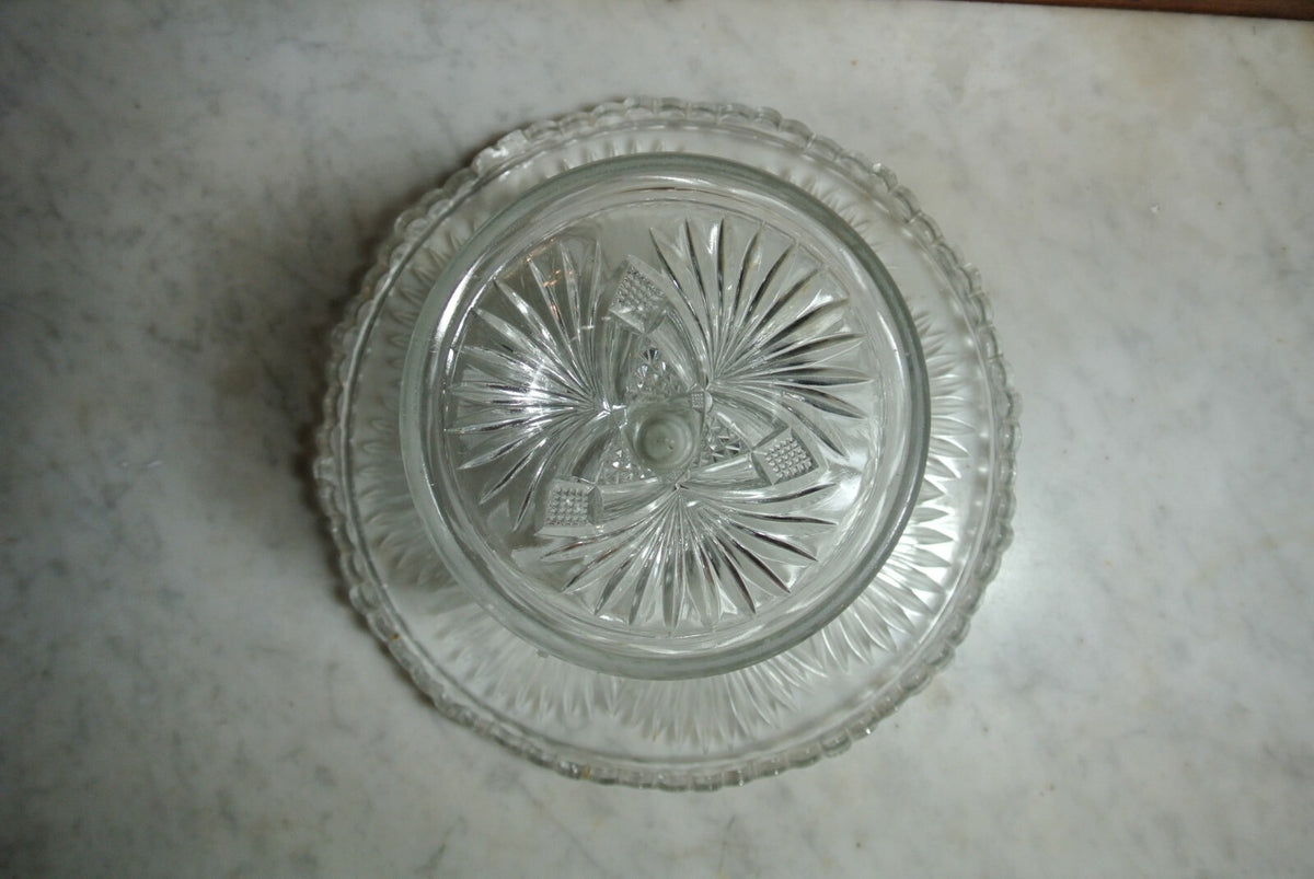 Vintage Star and Fans Press Glass Cake Stand