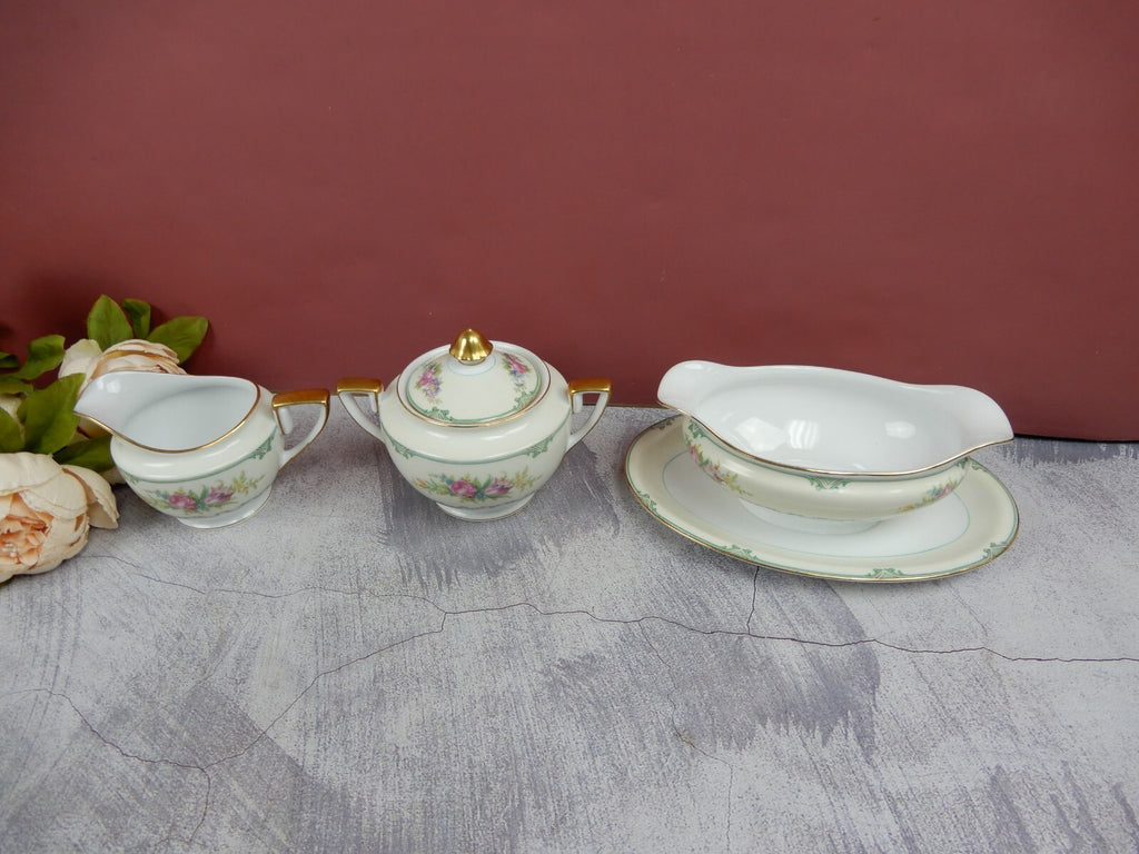 Set of Sugar Bowl,Creamer, Gravy Boat Morimura Fine China Made in Japan