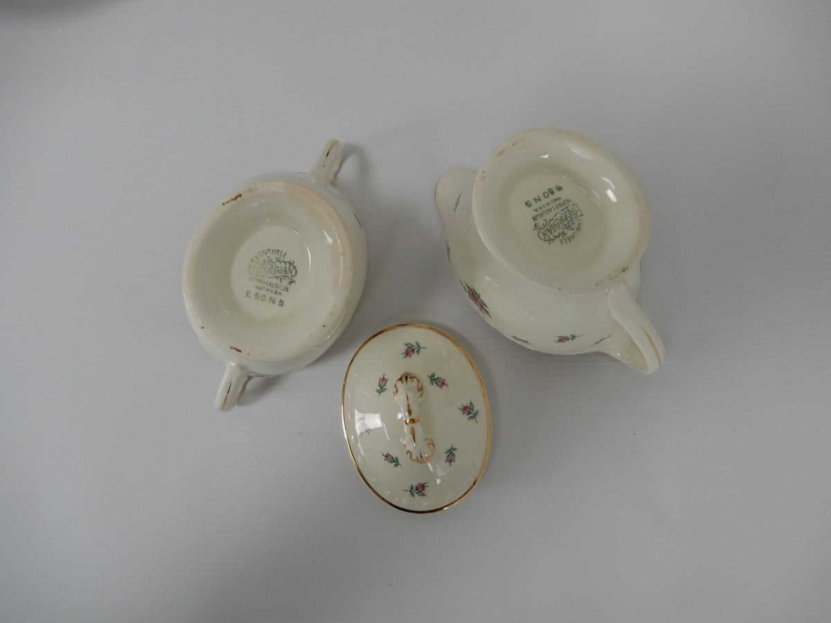 Vtg. Homer Laughlin Eggshell Georgian Rambler Rose Platter, Bowl,Sugar & Creamer