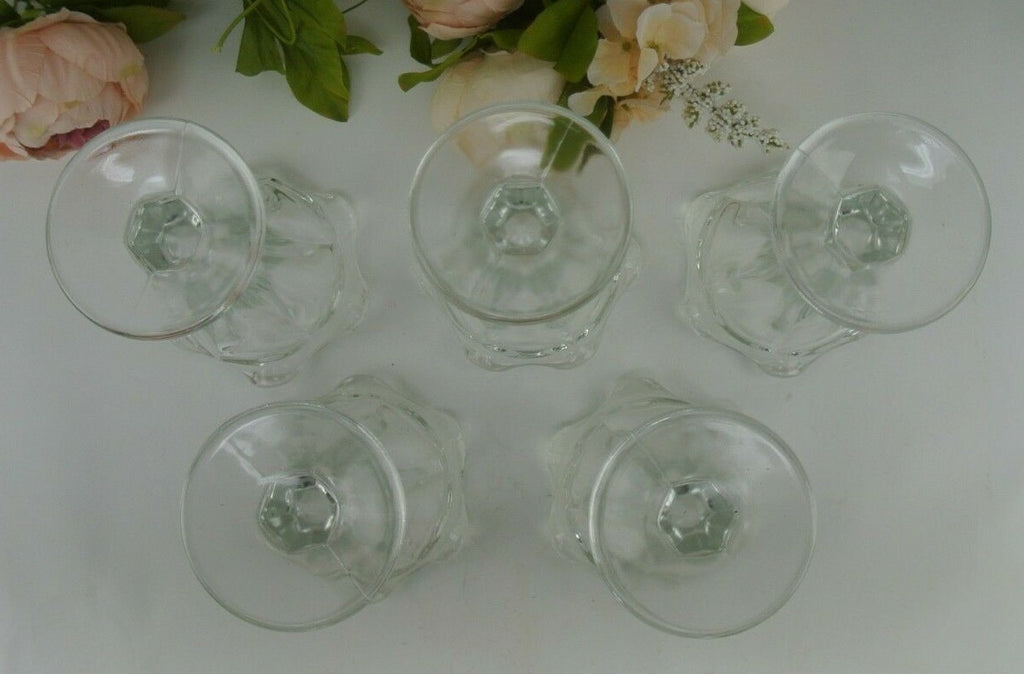 Vtge Tulip Ruffled Rim Pressed Glass Stemmed Parfait/Ice Cream Glasses Set of 5