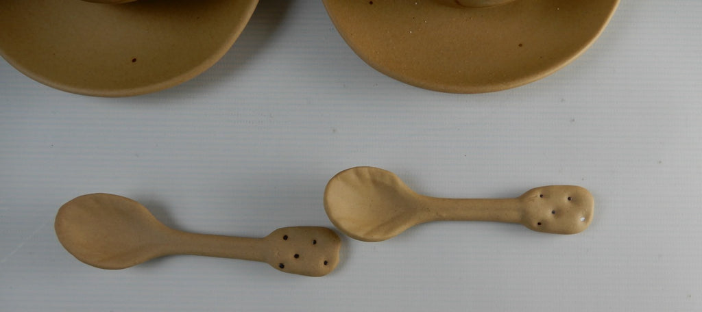 Vtg 1980s Ceramic Japan Kato Kogei Potato Kun Set of Two Cups,Saucers and Spoons
