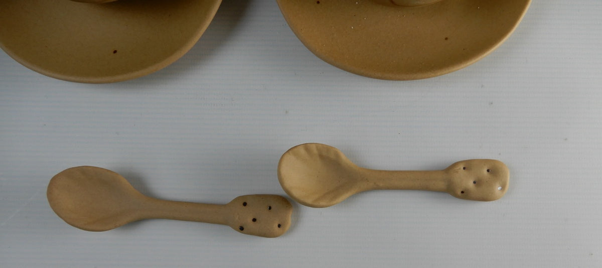 Vtg 1980s Ceramic Japan Kato Kogei Potato Kun Set of Two Cups,Saucers and Spoons