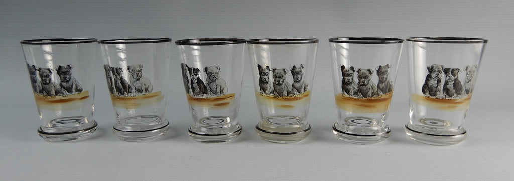 Vintage set of Six 3 oz Shot Glasses with Puppy Dogs