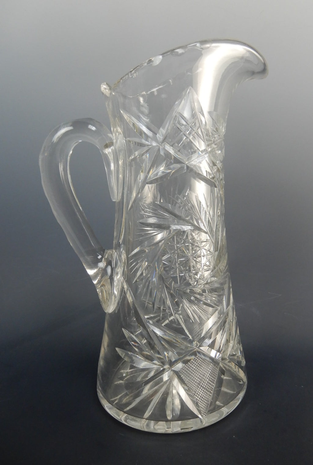 Antique Heavy ABP Cut Lead Crystal Glass Pinwheell Pitcher