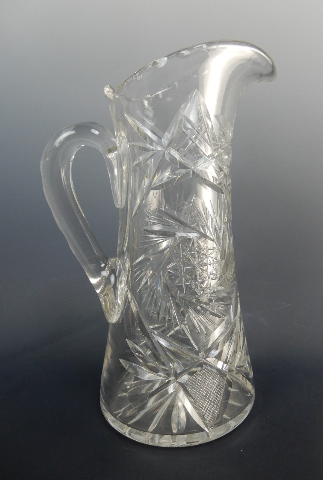 Antique Heavy ABP Cut Lead Crystal Glass Pinwheell Pitcher