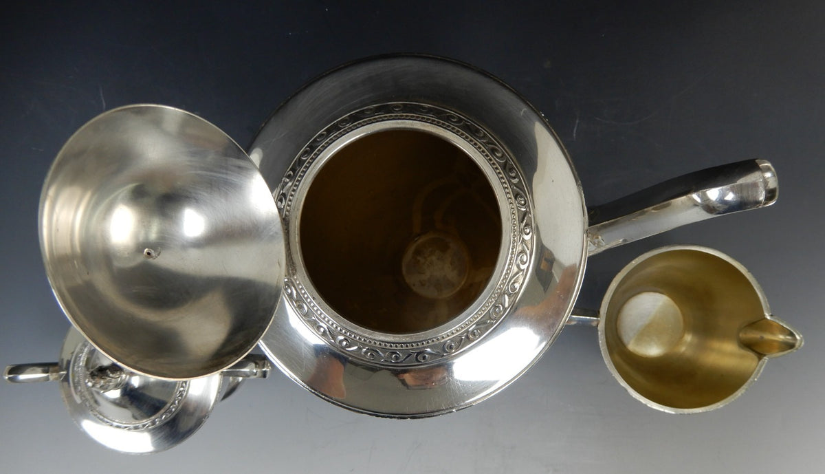 Oneida Community LTD.Lakewood Silverplate Coffee Pot ,Sugar Bowl and Creamer
