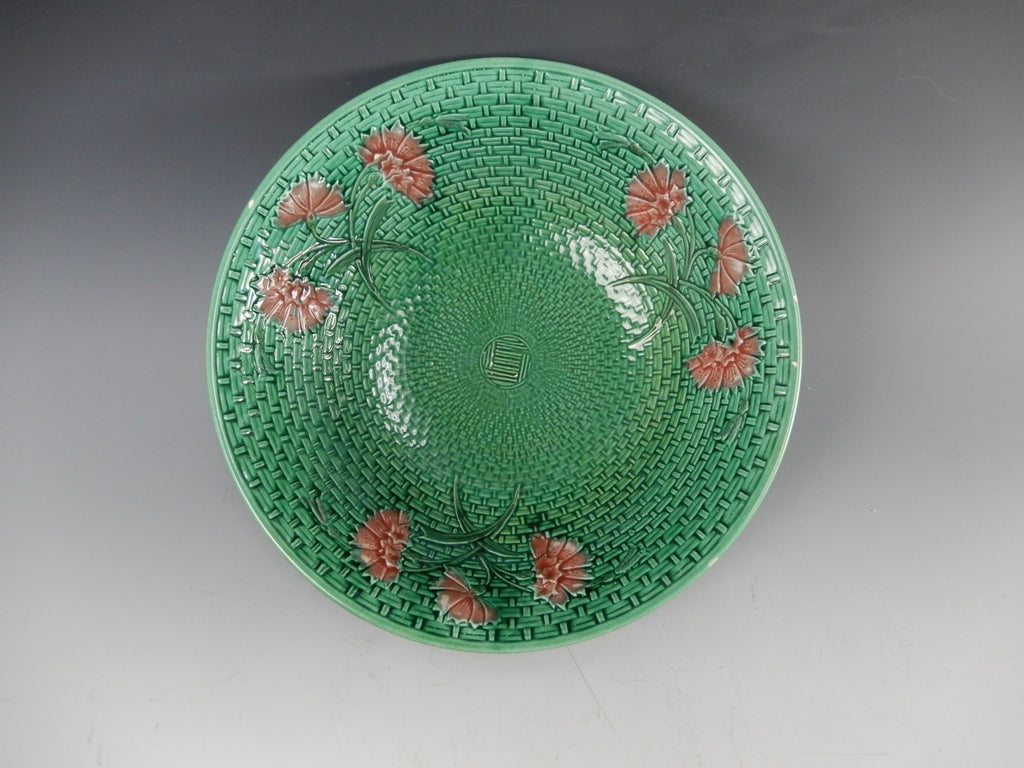 Antique Majolica Plate G S Zell Baden 7494 Basketweave  9-1/2" Bowl Ca. 1907