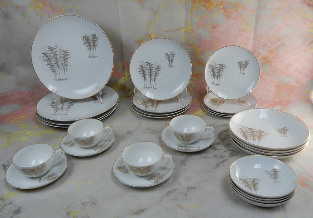 28 Pieces 7-Piece 4 Place Setting Porcelain of FUKAGAWA Arita Japan ~Gold Bamboo
