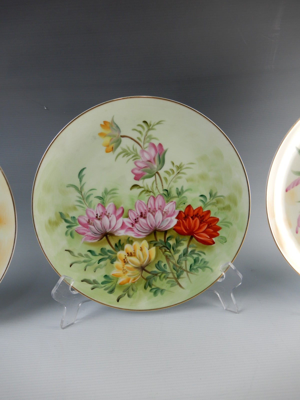 Set of 3 Lefton China Decorative Floral Plate Hand Painted Gold Rim SL 1283 (B)