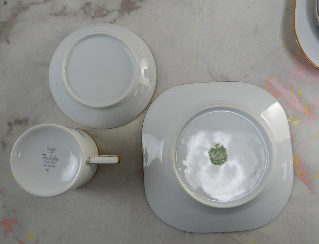 21 Set of Sweden Hackefors Porslin with Blue Roses Espresso Coffee Set For Six