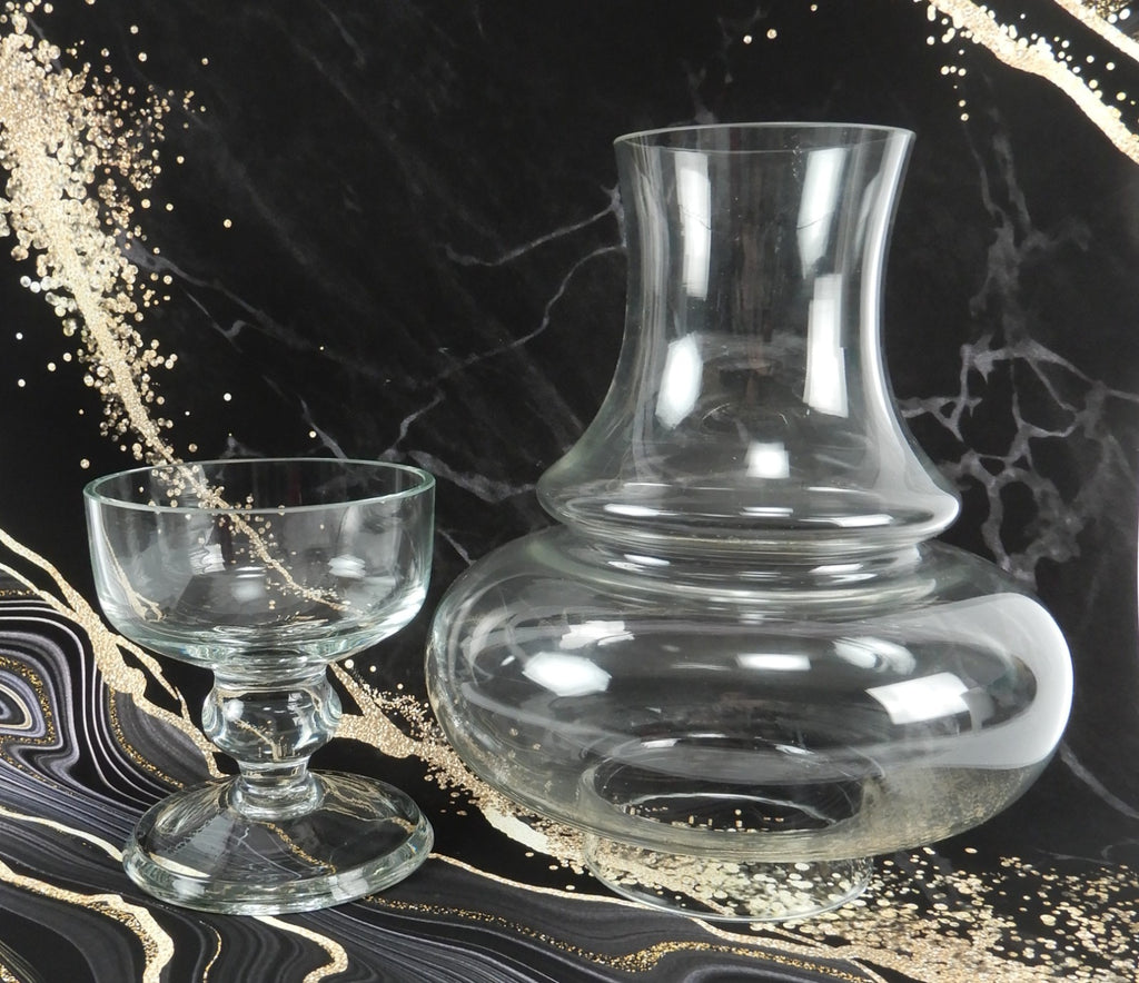 Vintage 2 Piece Clear Glass Hurricane Lamp Pillar Candle Holder 11-1/2" Tall