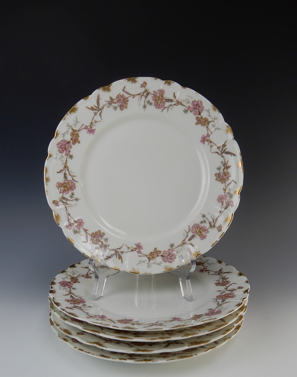 5 Pc.Antique Haviland Limoges France with Carnation Flowers 9-1/2" Dinner Plates