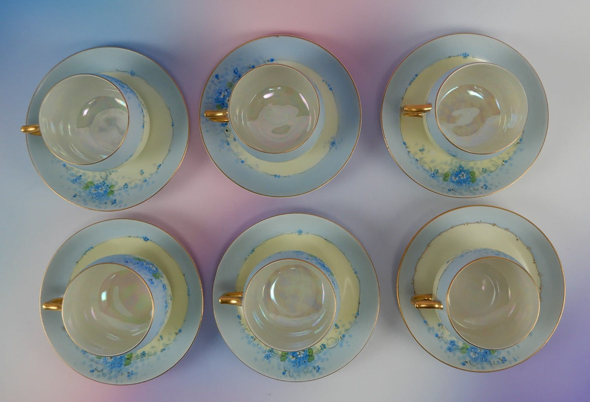 6 Pc.Set J&C Bavaria Stouffer Hand Decorated Blue Forget Me Not Cups and Saucers