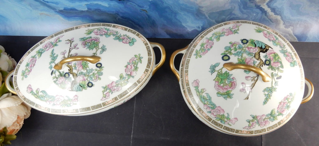 Two Vintage SYRACUSE Oval and Round  Covered Serving Bowls Indian Tree Pattern