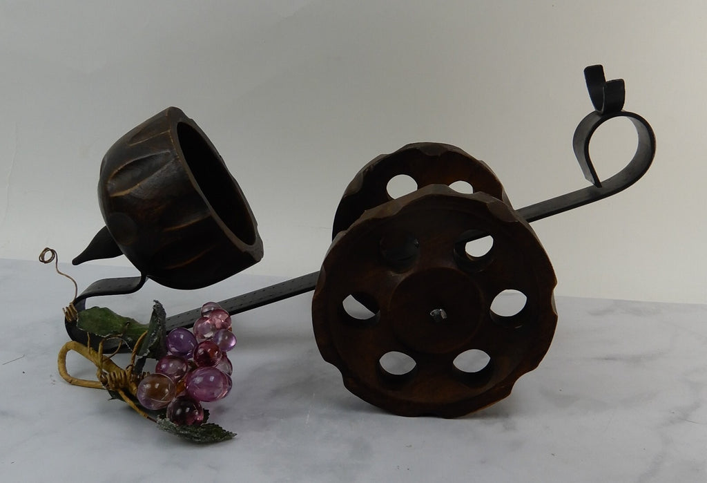 Vintage Cast Iron and Wood Wine Cannon Bottle Holder Made in Spain