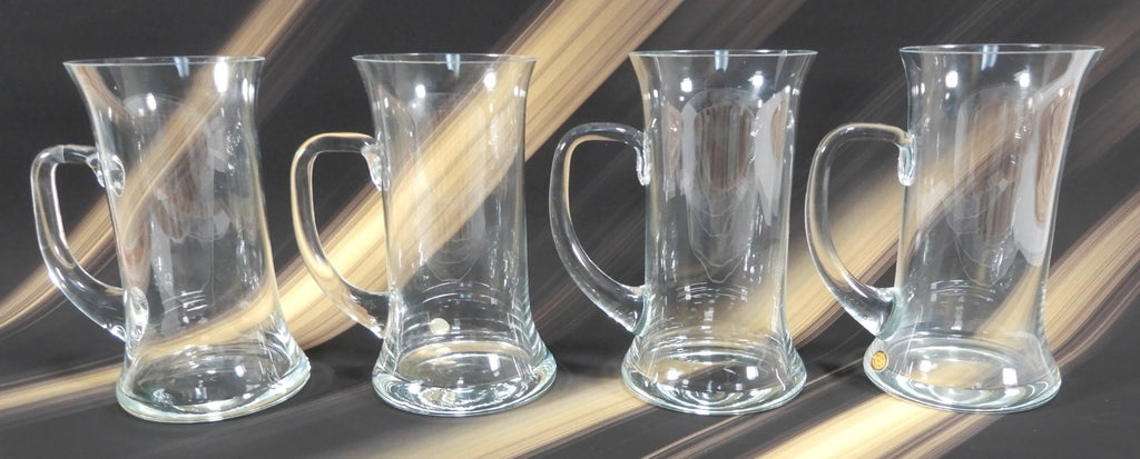 Four 16 0z Beer Mug Thin Glass Cup Stein Barware Brewery with Handle