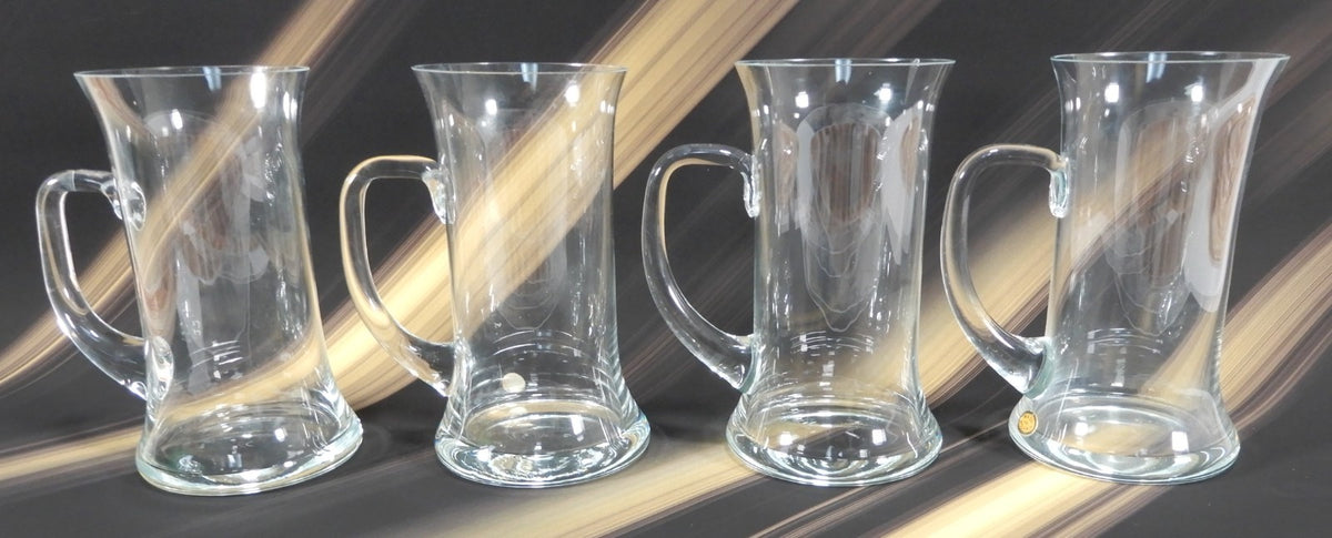 Four 16 0z Beer Mug Thin Glass Cup Stein Barware Brewery with Handle
