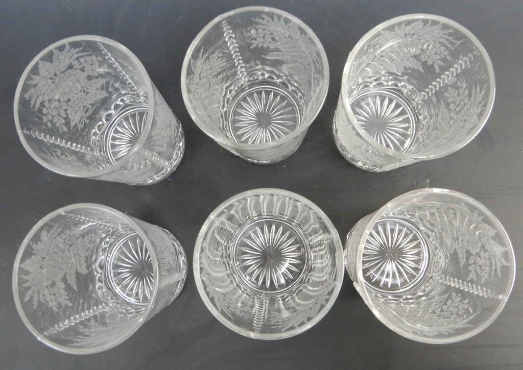 Set of 6 Vintage 8oz Acid Etch Clear Glass Hobnail Beverage Tumblers